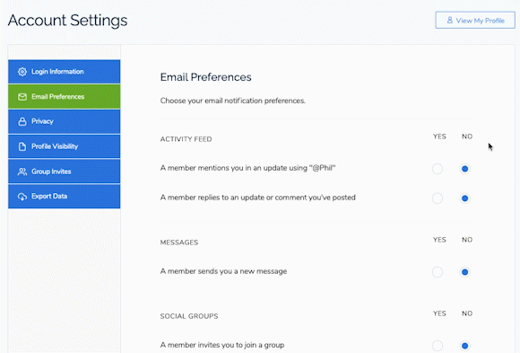 Changing Email Notification Settings